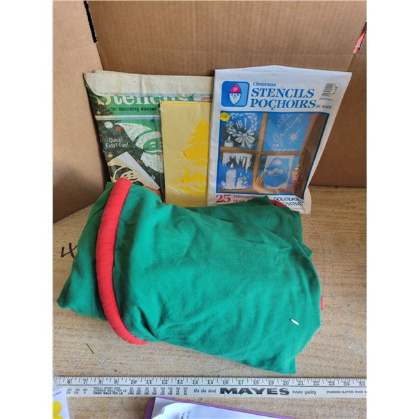 Vintage Christmas lot - Table cloth? & 3 packs of vintage decorating stencils