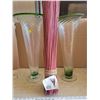 Image 2 : 2 XXL tall green glass vases (almost matching but not quite) & bundle of decorative sticks