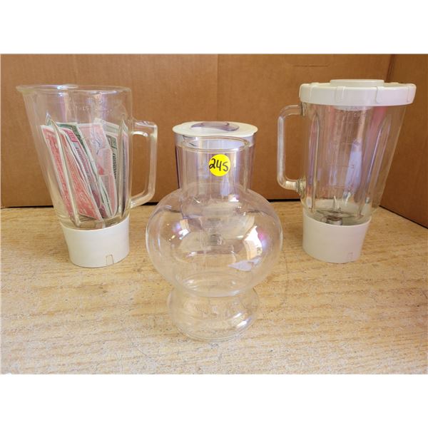 3 Blender tops, coal oil lamp chimney and surprise treasure