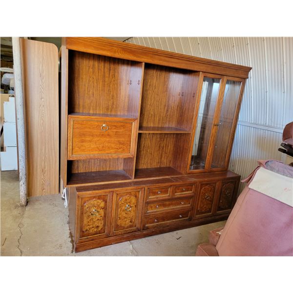 Dark cherry wooden entertainment stand - 18" deep X 76" tall X 81" Wide