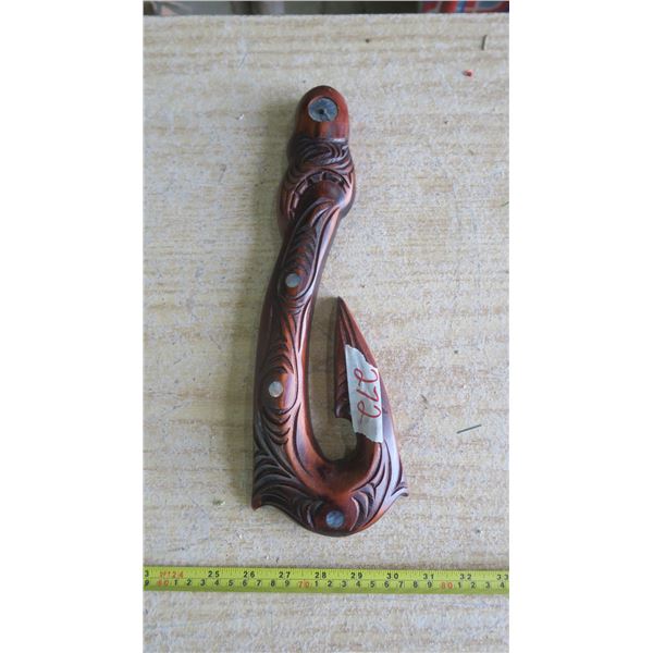 Hand Carved Wood Fish Hook Art Piece