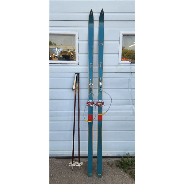 Set of Green Skiis with Red Poles, H-6Ft 7"