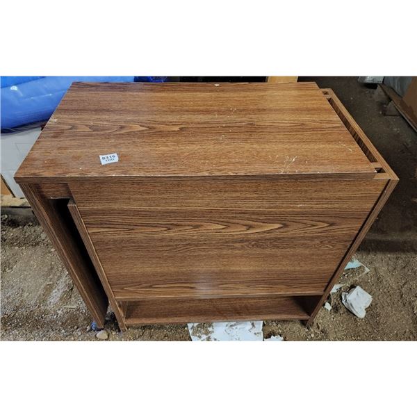Brown Sliding Storage Desk, When Closed H-2ft 2" W-2ft 2 1/2" D-1ft 4", Open W-3ft 11"