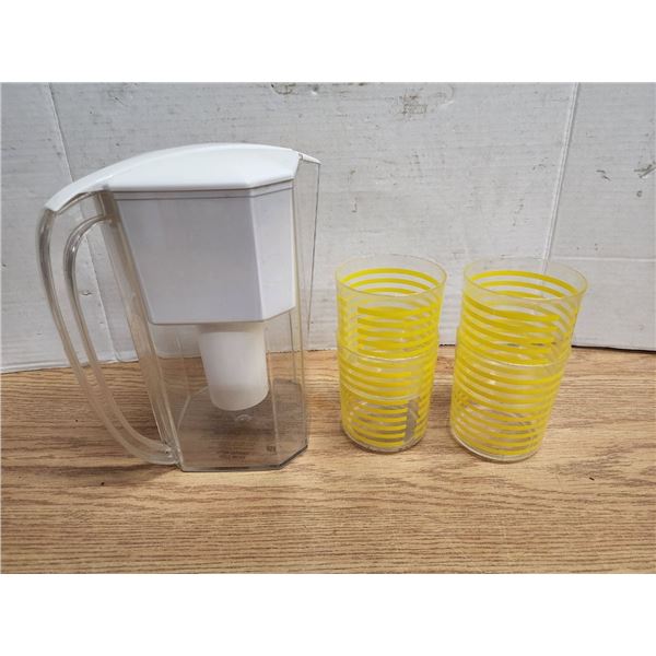 Filtered Drinking Pitcher & 4 Yellow Plastic Drinking Cups