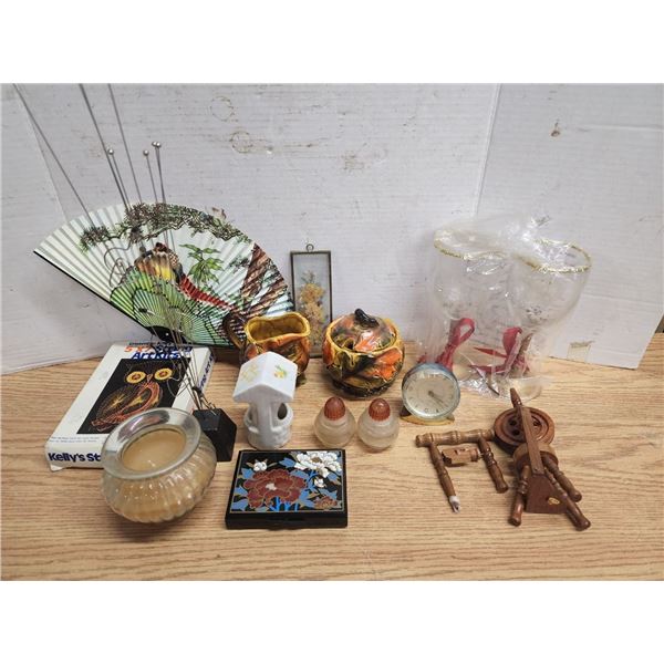 Assorted Kitchen and Household Items, Cream & Sugar dish, etc