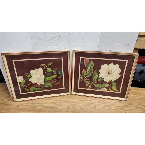 Set of 2 White Flower Pictures, Framed