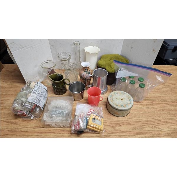 Huge Lot of Assorted Glass Vases, Jars, etc