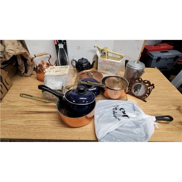 Huge Lot of Assorted Kitchen and Household Items, Pots, Kettles, etc