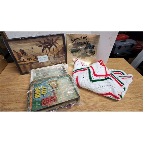 Assorted Unique Vintage Paintings/Pictures, Gold Foil Tray, etc