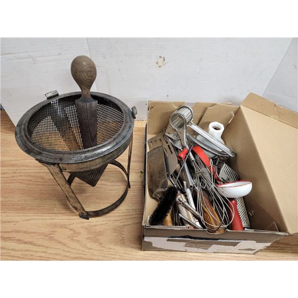 Vintage Grinder and Assorted Utensils