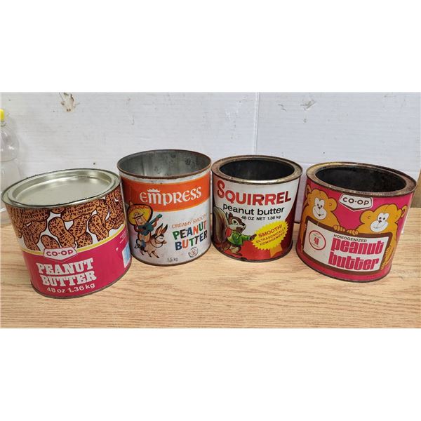 4 Assorted Vintage Peanut Butter Cans