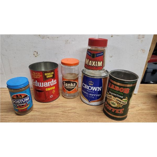 Assorted Vintage Coffee Cans and Jars
