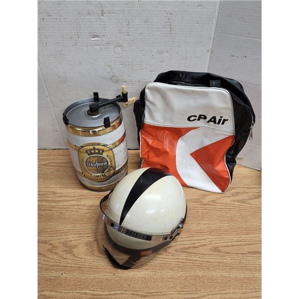 Lot of Assorted Items, Motorcycle Helmet, Mini Beer Keg, CP Air Bag