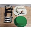 Image 1 : Lot of Assorted Hats, Green Fedora, White Cowboy Hat, and Leg Brace