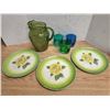 Image 1 : Green Lot of Assorted Plates, Cups and Glass Pitcher