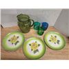Image 2 : Green Lot of Assorted Plates, Cups and Glass Pitcher