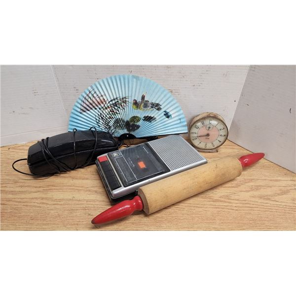 Assorted Electronic and Housewares, Cassette Recorder, Telephone, Decorative Fan