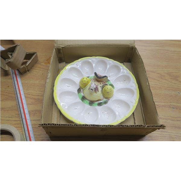 Antque Japan egg holder with chick salt & pepper shakers.