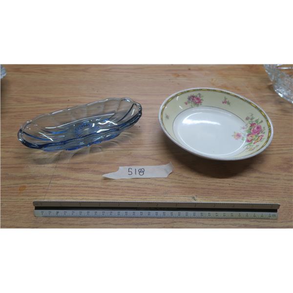 Old deco dish "PAREEK". Blue crystal glass dish