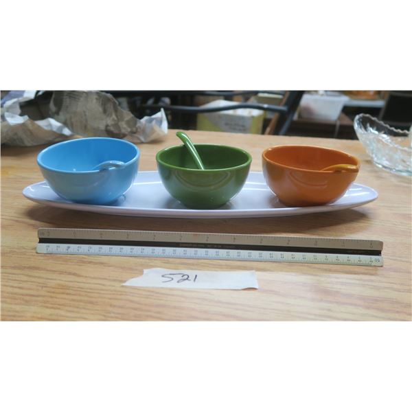 3 color toppings bowls and dish.