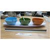 Image 1 : 3 color toppings bowls and dish.