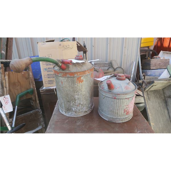 2 antique metal gas cans