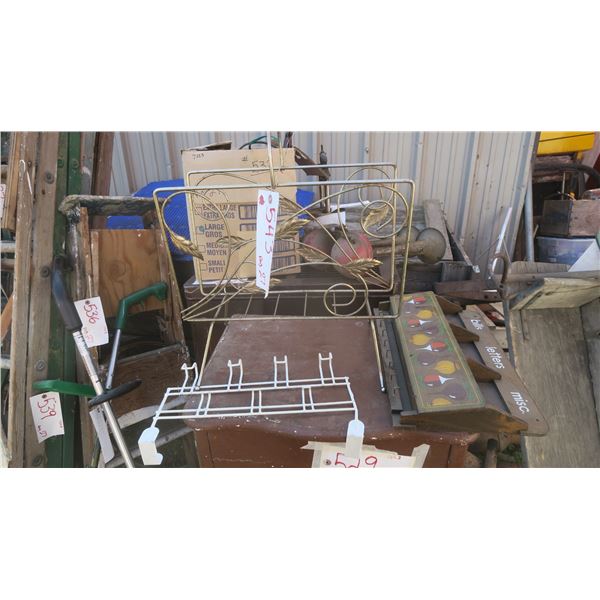 magazine rack, brass. Bill & letter wall hanger, door hanger