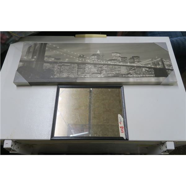 Cityscape Canvas Art (12x36") & Mirror
