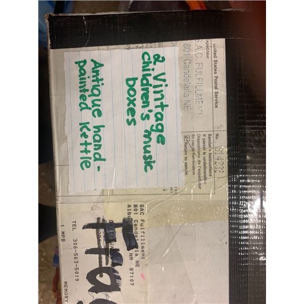 2 vintage children's music boxes, Antique hand painted kettle