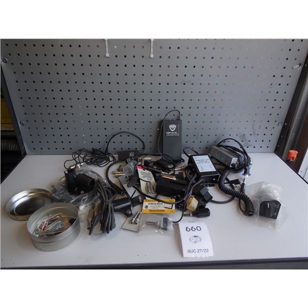 Box of assorted vintage audio items