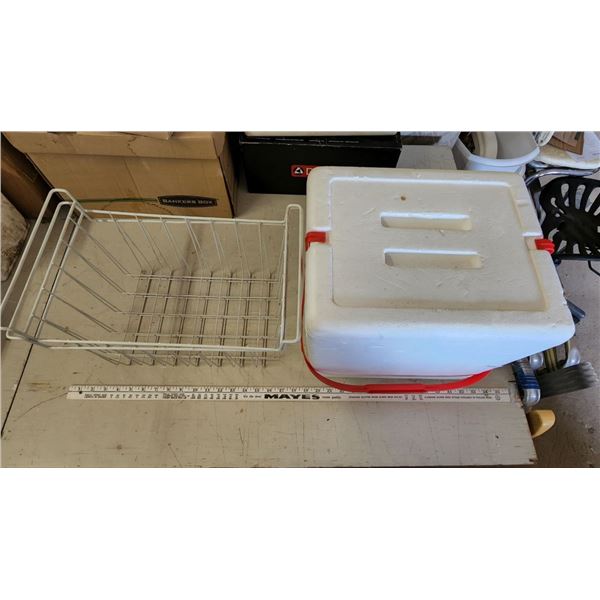 Foam cooler and two hanging freezer baskets
