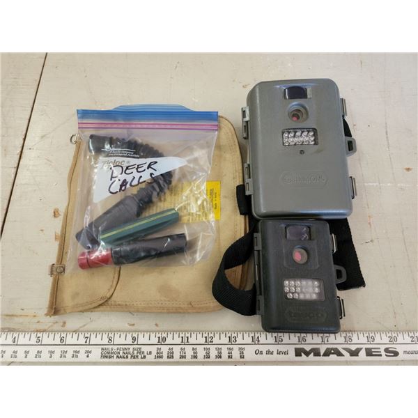 Hunting Trail cameras, deer calls and zipper pouch