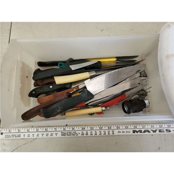 Plastic container of assorted Kitchen Knives