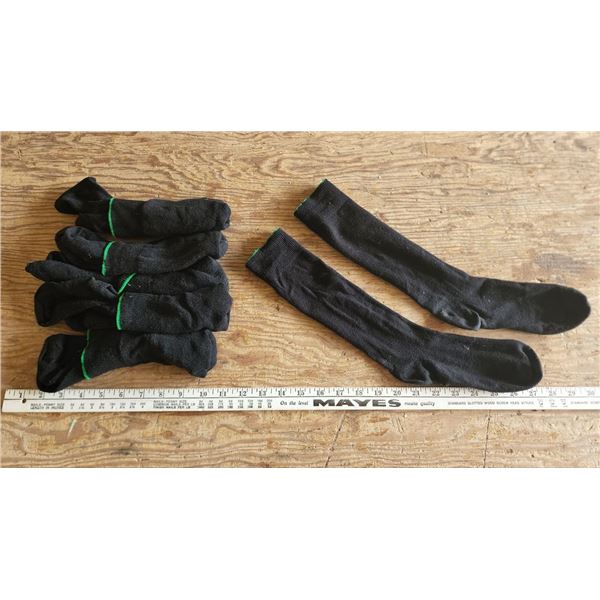 6 pairs of black Mens crew socks, green trim