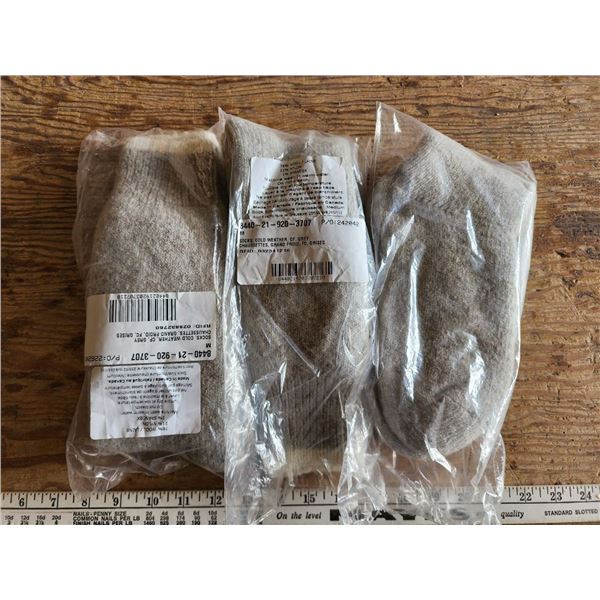 3 pairs, new in bags, gray wooly socks, white trim