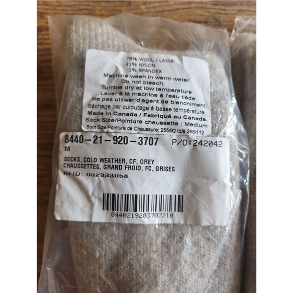 3 pairs, new in bags, gray wooly socks, white trim