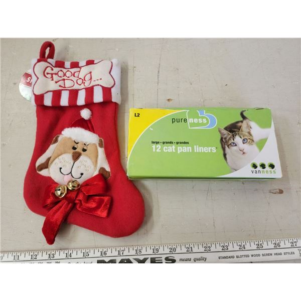 Dog Christmas stocking, plus cat litter liners