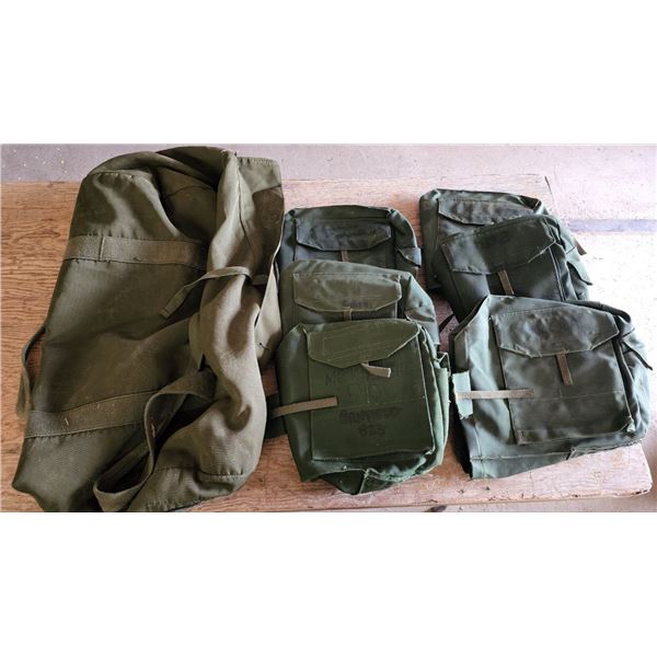 Lot of 6 Military Carry Bags, plus a Military Canvas Duffle Bag