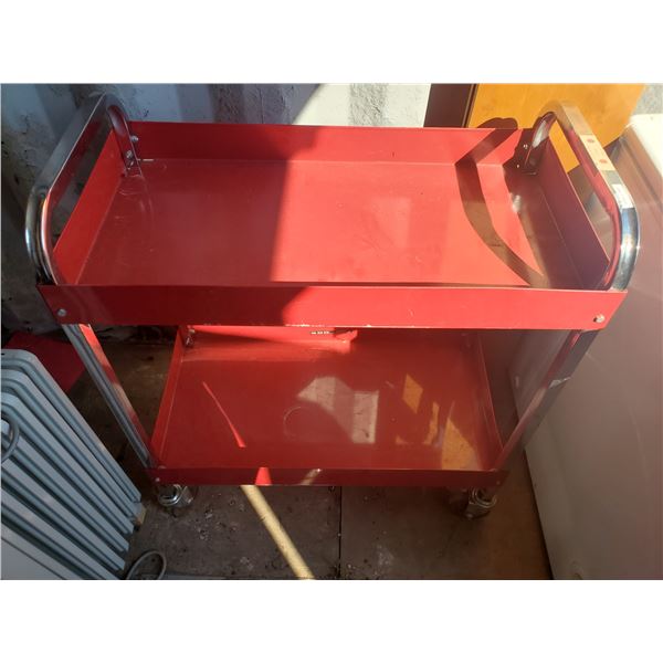 red rolling shop cart