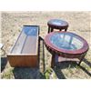 Image 4 : 2 round wood & glass tables + rectangular coffee table