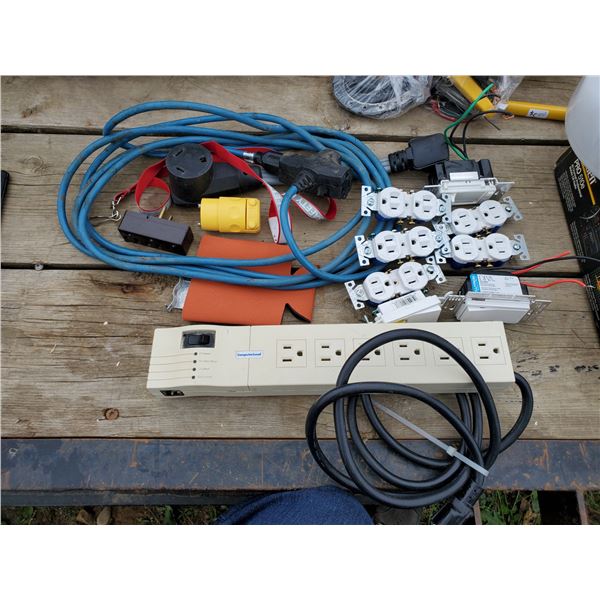 misc electrical bag - outlets, power bar, extension cords
