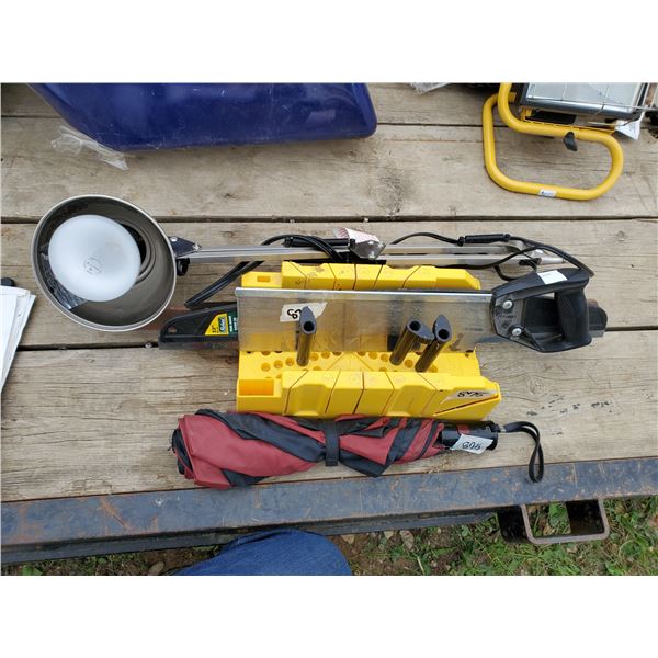 misc lot - light, mitre saw, 2 knives, mitre box