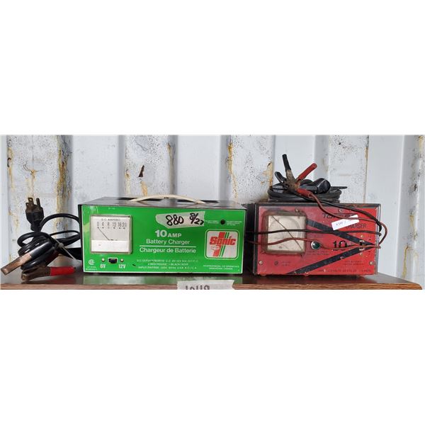 2 battery chargers (1 sonic 10 amp battery charger)