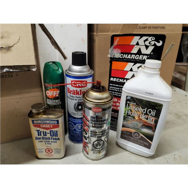Lot of Oils and Box of Oil Filter wrenches, etc.