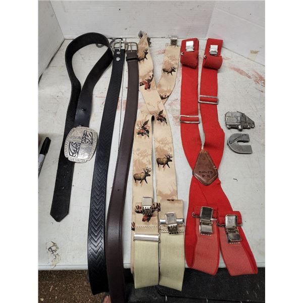 Assorted Belts, Suspenders and Belt Buckles