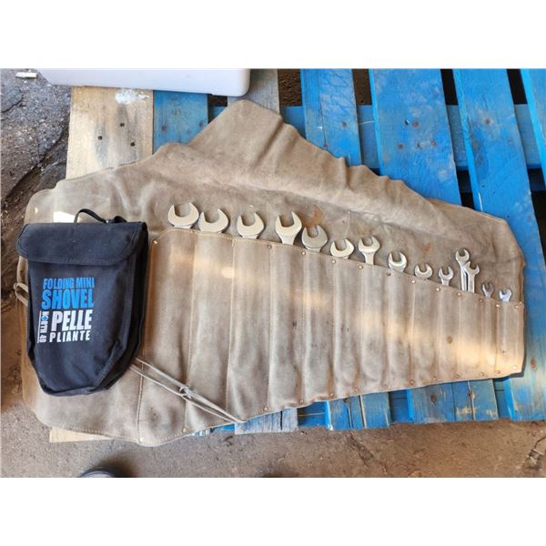 Set of Wrenches and Collapsing/Folding Shovel in bag