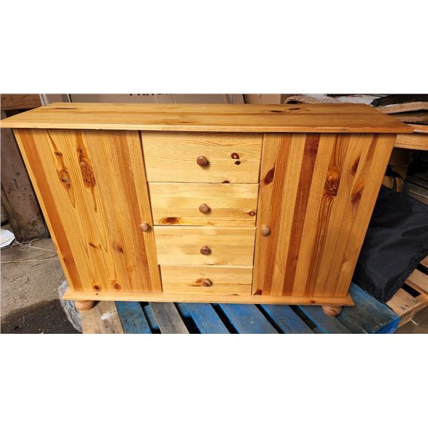 Light Brown Entertainment Stand, Missing back panel H-2ft 8" W-3fT 11 1/4" D-1ft 2"