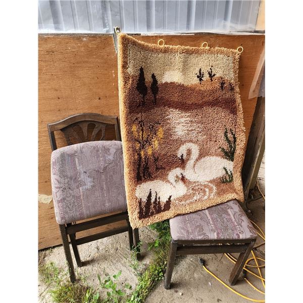Set of 2, Folding Table chairs, plus a Carpet Picture