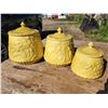 Image 1 : Set of 3, Yellow Ceramic Food Storage Jars/Containers 8", 6.5", 5"