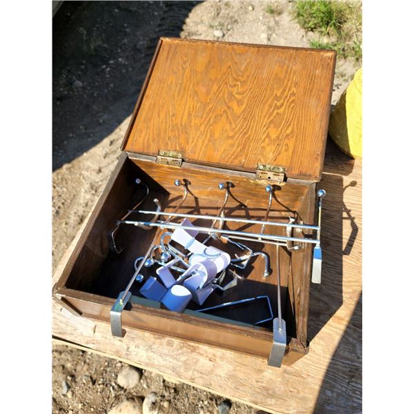 Lot of Assorted Hanging Clothes Hookers in Wooden Box